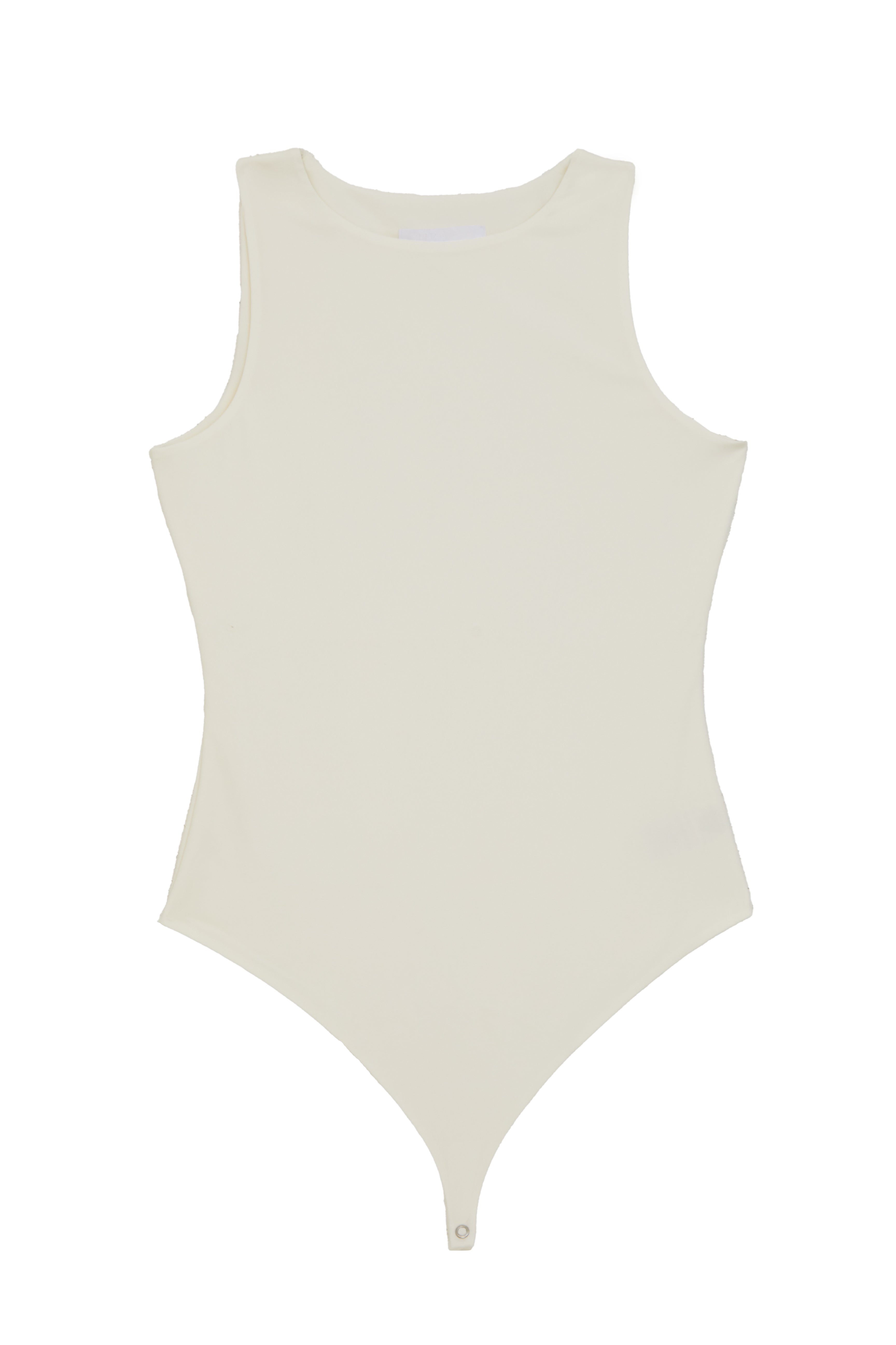 Racer Neck Double Layer 'ELR' Bodysuit - Coconut