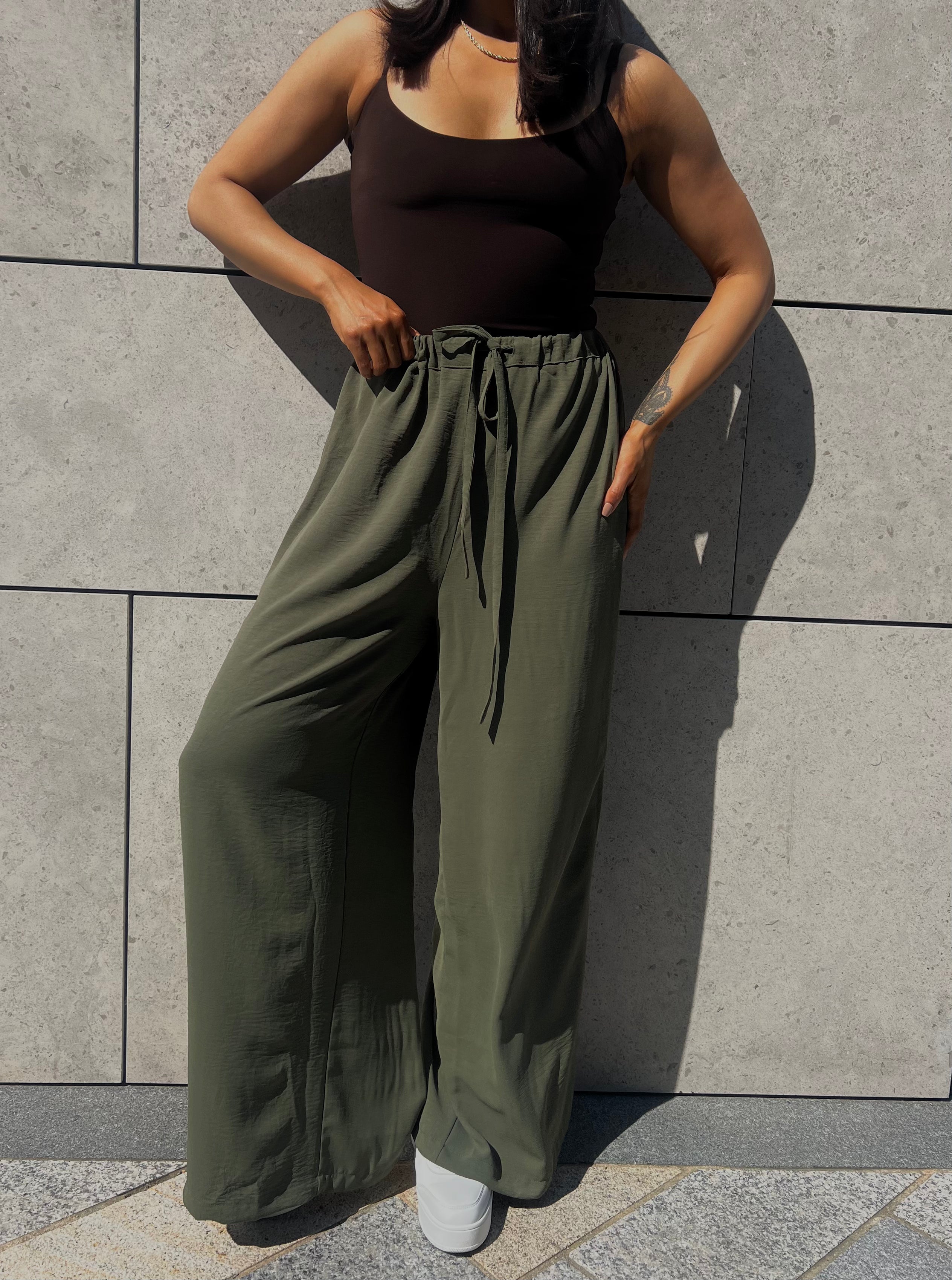 High Waisted Wide Leg ‘Olivia’ Trousers - Khaki