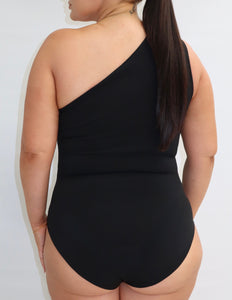 Asymmetric Shapewear Feel  -'Maya' Bodysuit - Black