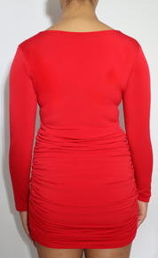 Long Sleeve V- Neck Ruched Red Bodycon 'Taylor' Dress