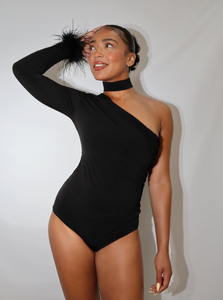 One Shoulder Long Sleeve Bodysuit - 'Amy ' - Black