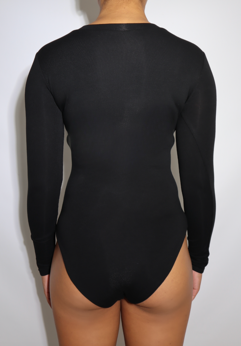 Luxe Ribbed Knit ‘Crew Neck’ Bodysuit - Black