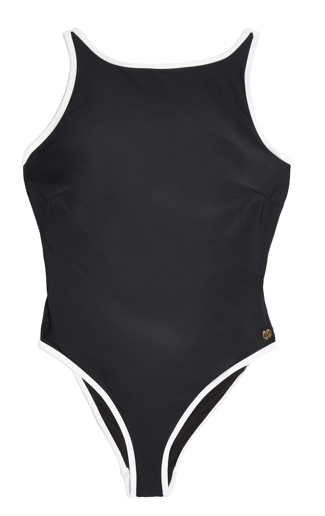 High Neck Low Back Contrast Trim Shaping Swimsuit