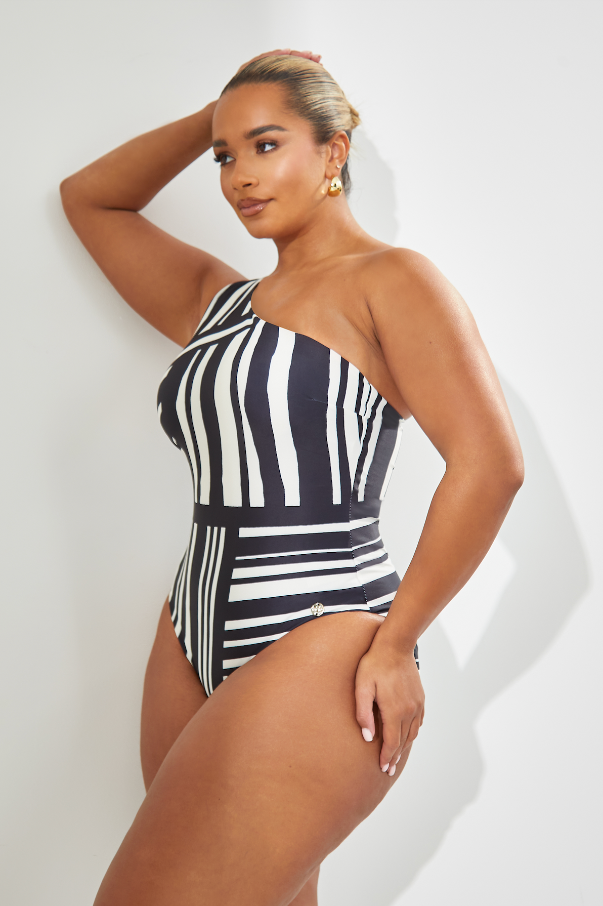 One Shoulder Shaping Control Printed Swimsuit
