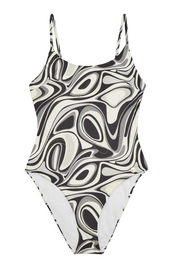 Adjustable Strap Cross Back Shaping Swimsuit in Abstract Print