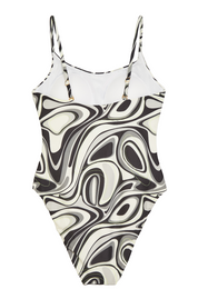 Adjustable Strap Cross Back Shaping Swimsuit in Abstract Print