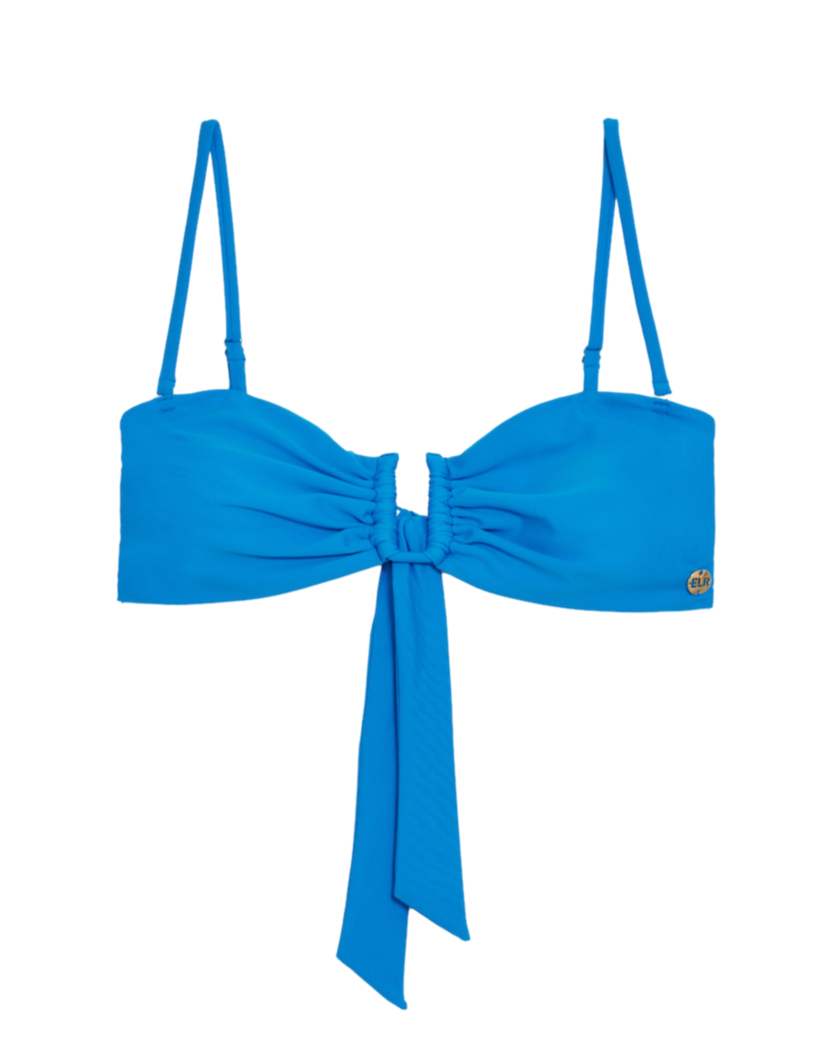 Bandeau U- Front Removable Strap Bikini Top in Ibiza Blue