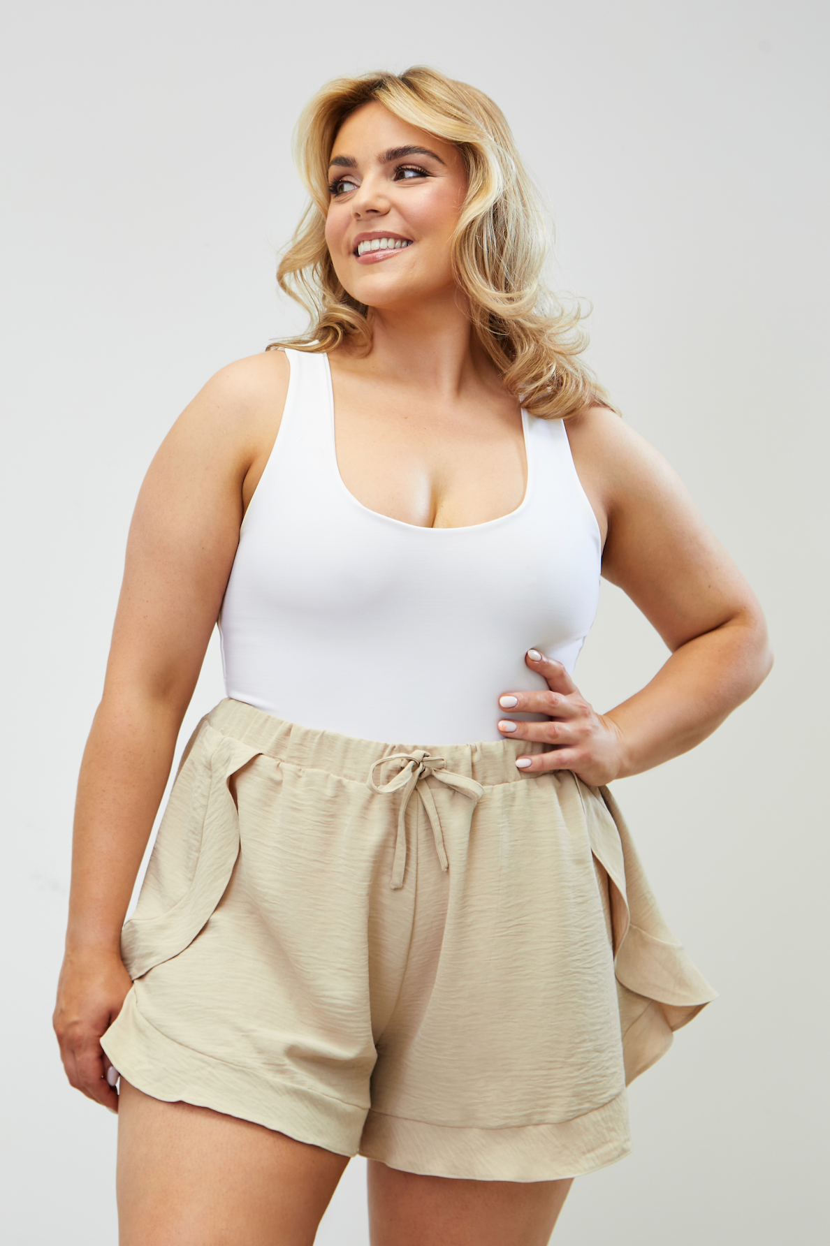 High Waisted Floaty Shorts 'Lucy' - Anti Chafing - Stone